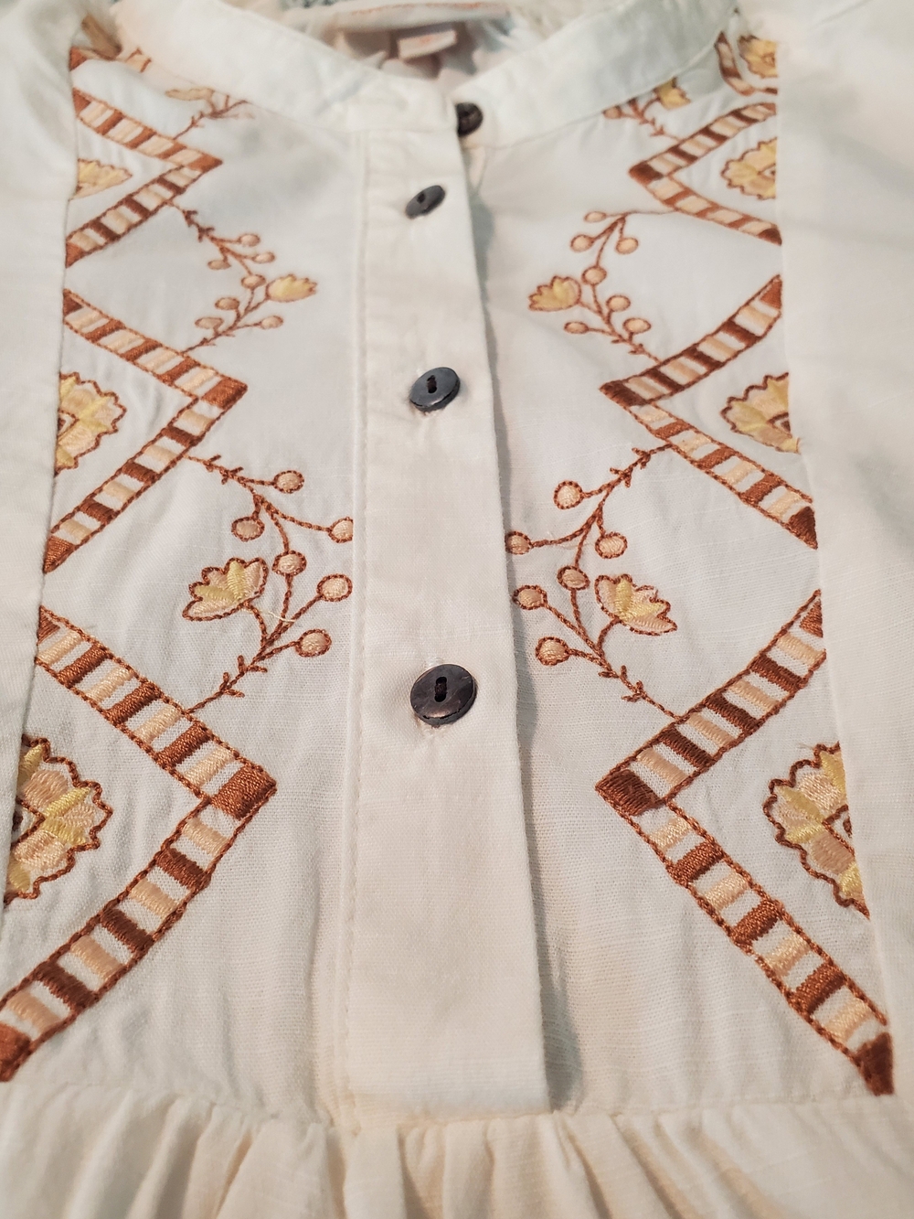 Knox Rose Cream Embroidered Peasant Blouse with Brown Detail - Picture 4 of 9